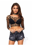 Pothole Net Long Sleeve Crop Top Os Blk