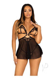 Open Cup Eyelash Babydoll Panty Md Blk