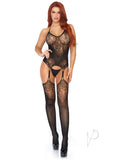 Lace Jacquard Suspender Body Os Black